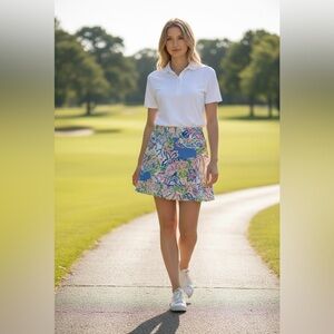 Women's Blue Paisley Golf Skort - Lightweight Printed Active Skort